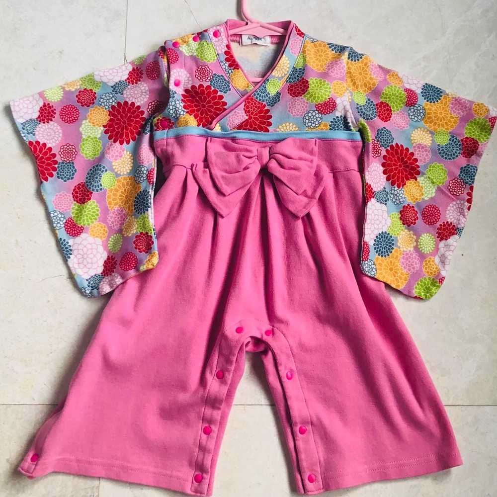 Pink Floral Baby Kimono Romper . Size 3T